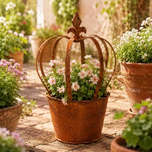 Rusty Metal Crown Planter – Rustic Flower Pot – Vintage Garden Decoration – Crown Planter – Wildrust