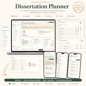 Dissertation Planner, Thesis Planner, Thesis Tracker, Dissertation Template for PhD,  Master's Thesis Writing, Final Year Undergraduate