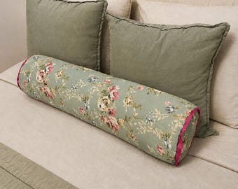 Cylindrical Pillow Cover | Floral Print, Romantic Vintage Style, Handmade Cushion (73x17cm)
