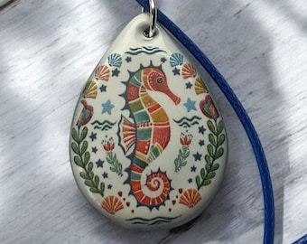 Ceramic Seahorse Pendant Necklace – Handmade Coastal Jewelry