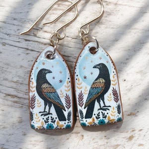 Handmade Crow Moon Earrings: Terracotta Clay, Sterling Silver