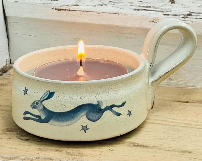 Handmade Pottery Hare T-light Holder: Stars and Moon Design - Etsy