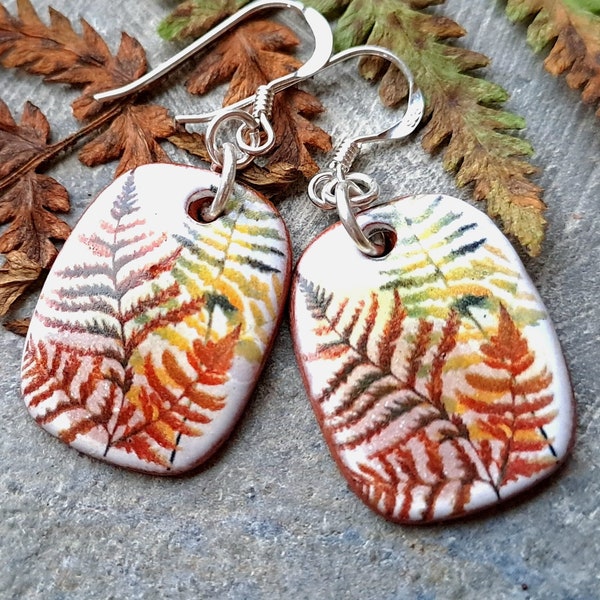 FERNS EARRINGS - Handmade Ceramic Earrings -  Ceramic Jewellery - Botanical Jewellery - Sterling Silver - Handmade In Wales