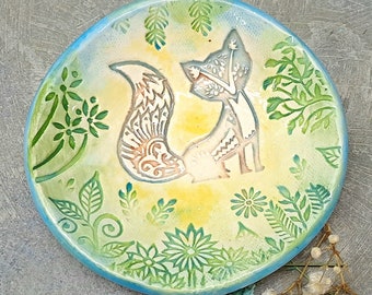 FOX JEWELLERY DISH - Trinket Dish -  Small Gift - Handmade Pottery - Hand Painted Pottery - Handmade In Wales