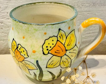 DAFFODILS MUG - Handmade Pottery Mug - Hand Painted Daffodils Mug - Handmade In Wales -  Daffodil Flowers Ceramic Mug