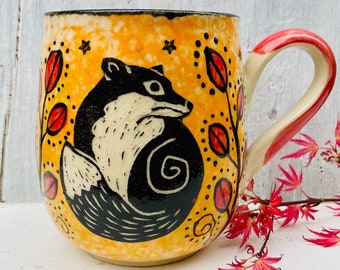 FOX MUG - Handmade Pottery Mug - Hand Painted Fox Mug - Handmade In Wales - Fox and Foliage Mug