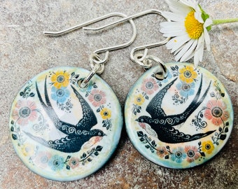 SWALLOW EARRINGS - Swallow Earrings - Swallows Jewellery - Handmade Ceramic Jewellery - Handmade In Wales - Bird Jewellery