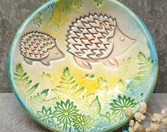 HEDGEHOGS JEWELLERY DISH - Trinket Dish -  Small Gift - Handmade Pottery - Hand Painted Pottery - Handmade In Wales
