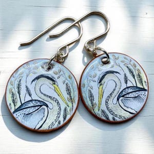 Handmade Ceramic Heron Earrings: Wildlife Art Jewelry, Sterling Silver Wires