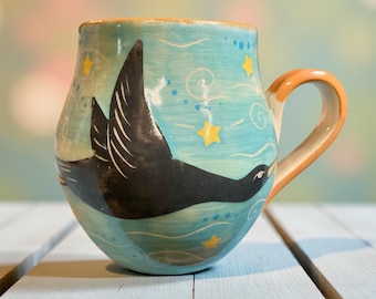 手作り民芸陶器の水差し：鳥と花のピッチャー - Etsy 日本