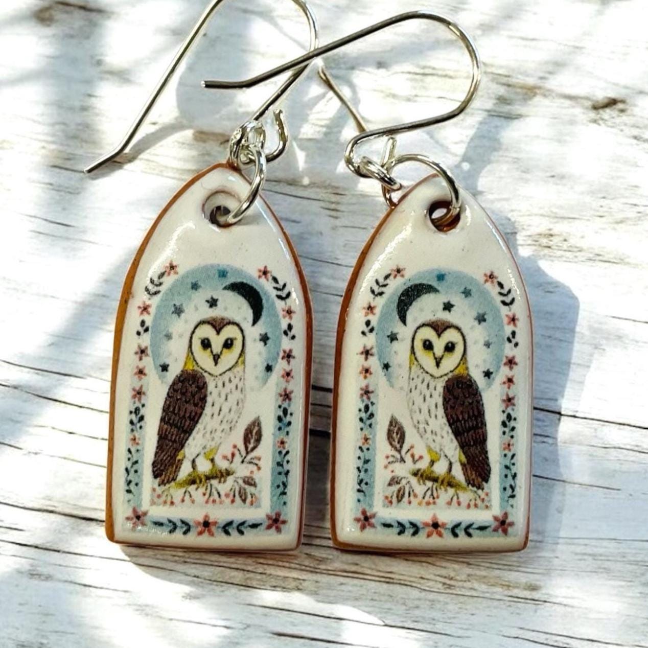 Handmade Terracotta Owl Earrings: Sterling Silver, UK Artisan Jewelry