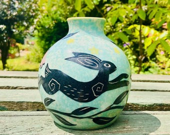 陶器の花瓶 鳥と花のデザイン 陶器の花瓶 鳥と花のデザイン 工芸品