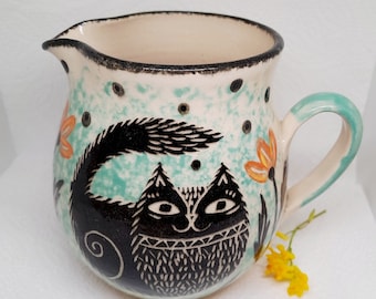 BLACK CAT JUG - Handmade Pottery Cat Jug - Cat Jug - Stoneware Jug - Handmade In Wales - Milk Jug