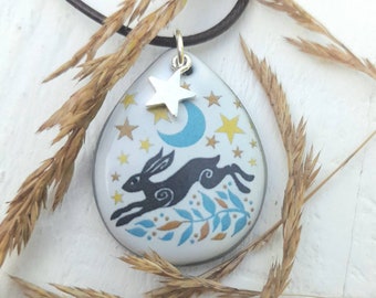 HARE PENDANT - Handmade Ceramic Pendant - Hare Necklace - Hare Art Jewellery