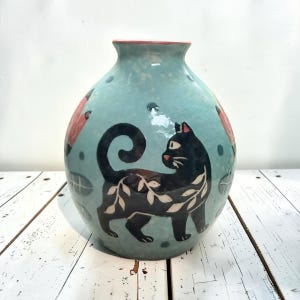 Handmade Cats Vase: Hand Painted Pottery Wales
