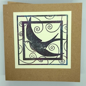 CARTA STAMPATA A MANO - Carta Kraft riciclata al 100% - Carta originale con stampa a blocchi - Carta con rondine - Fatta a mano in Galles - Carta artistica vuota