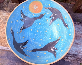 手作り民芸陶器の水差し：鳥と花のピッチャー - Etsy 日本