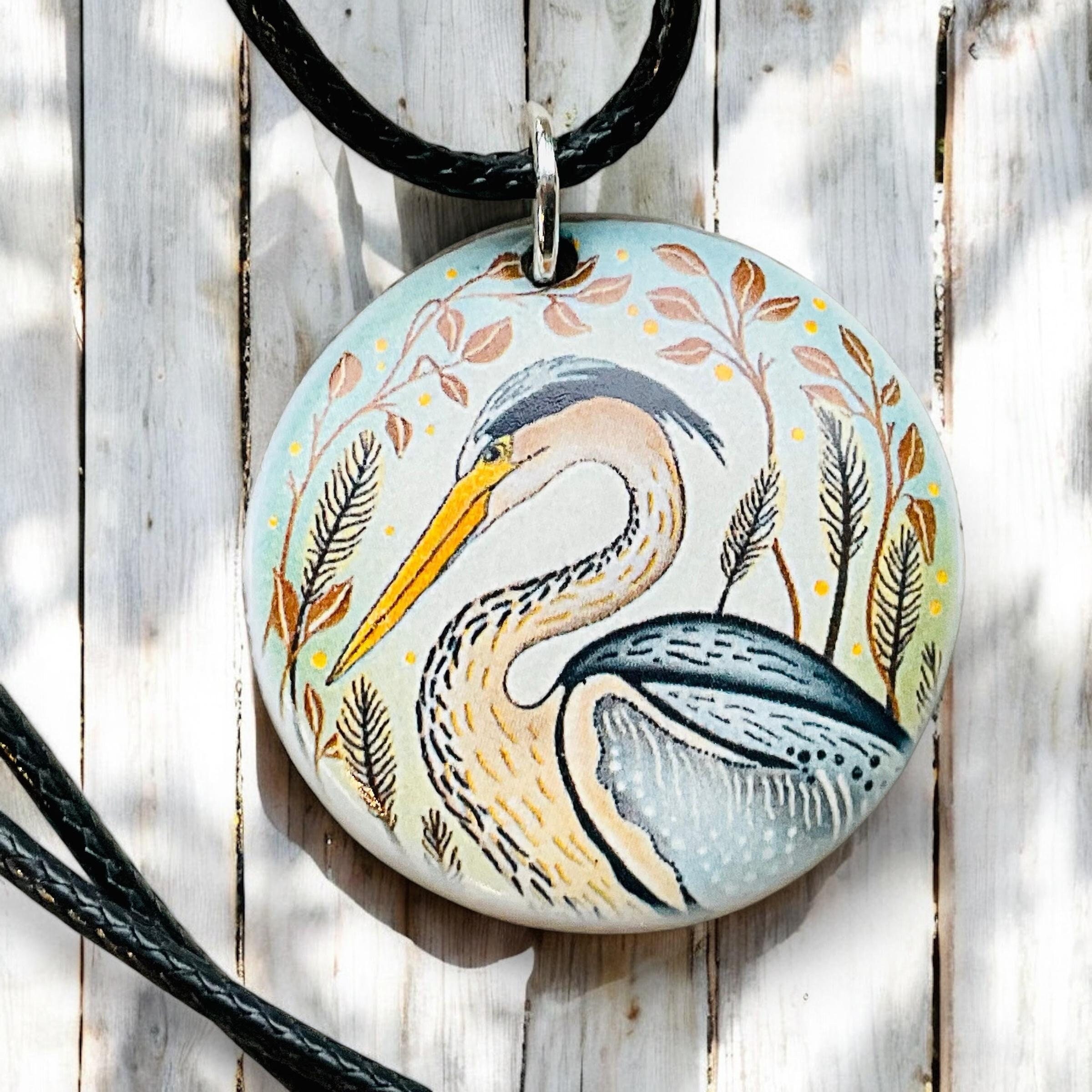 HERON PENDANT Handmade Ceramic Heron Necklace Ceramic