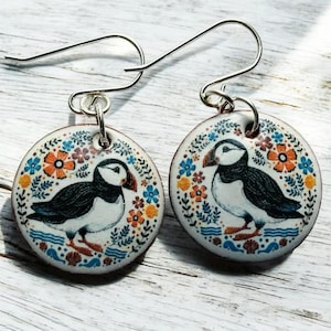 PUFFINS Ohrhänger - Handgefertigter Keramikschmuck - Papageitaucher Terrakotta Ohrringe - Papageientaucher Vogelohrringe - Handgemacht in Wales