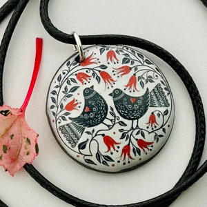 BIRDS AND FLOWERS Pendant - Birds and Flowers Necklace - Enchanted Birds Jewellery - Handmade In Wales - Art Jewellery