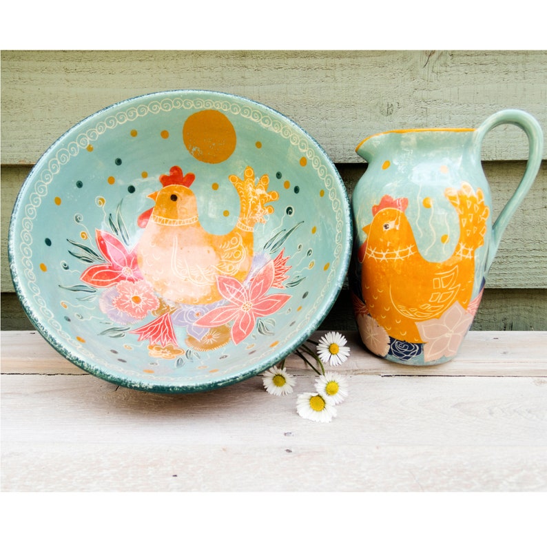 POTTERY CHICKEN BOWL Handmade Pottery Ceramic Art Bowl Etsy