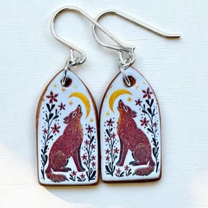 Terracotta Wolf Earrings: Boho Sterling Silver Howling Wolf Jewelry