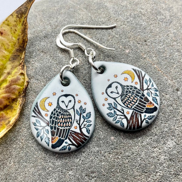 BARN OWL EARRINGS - Handmade Owl Earrings - Owl and Sterling Silver Earrings - Guardian Owl Earrings - Handmade In Wales