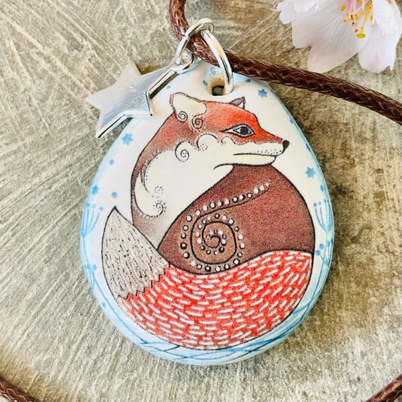 FOX PENDANT Handmade Fox Necklace Ceramic Fox and Sterling Silver