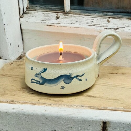 Support pour lampe en T fait main lièvre en poterie : motif étoiles et lune