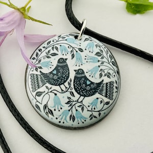 BIRDS AND FLOWERS Pendant - Birds and Flowers Necklace - Enchanted Birds Jewellery - Handmade In Wales - Art Jewellery