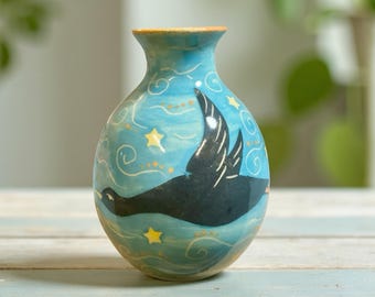 NO341 スリップウェア 花瓶 民芸 刻印あり NO341 スリップウェア 花瓶