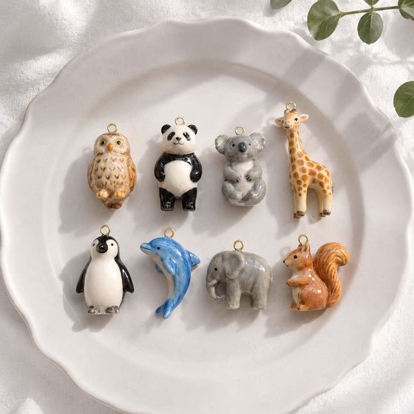 Kawaii Animal Charms, Ceramic Pendant Beads, Cute Wildlife Charms, DIY Bracelet Necklace Making Supplies, Handmade Jewelry Accessories