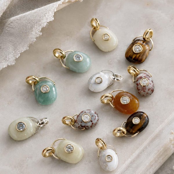 Natural Stone Charm Pendant, Gold Plated Gemstone Drop Charm, Crystal Zircon Bead Pendant, DIY Jewelry Making Supplies, Necklace  Charm