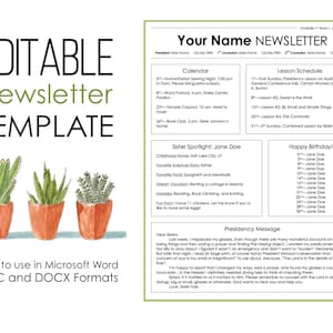 Newsletter Template for Microsoft Word - EDITABLE - Instant Download - Printable - 2 Pages