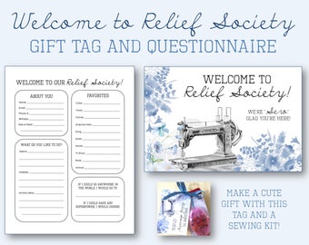 Welcome to Relief Society Gift Tag and Questionnaire - LDS Printable - Perfect for New Sisters - YW to RS transition