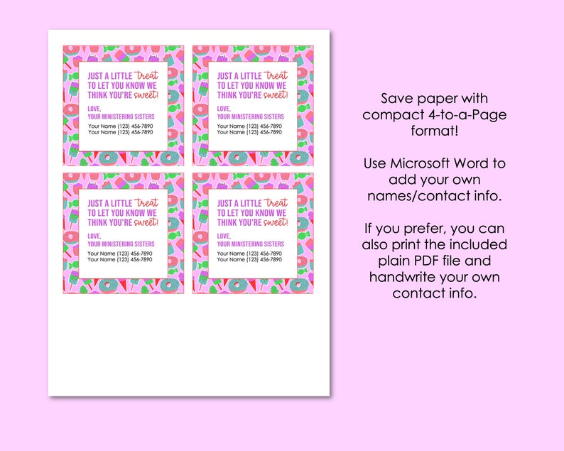 LDS Ministering Sisters Gift Treat Tag with Editable Contact Information image 2