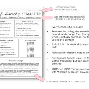 Relief Society Newsletter Template for Microsoft Word EDITABLE LDS Download Printable image 2