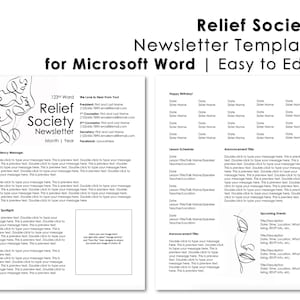Relief Society Newsletter Template - Microsoft Word - EDITABLE - LDS Download - Printable - Modern