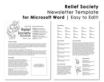 Relief Society Newsletter Template - Microsoft Word - EDITABLE - LDS Download - Printable - Modern