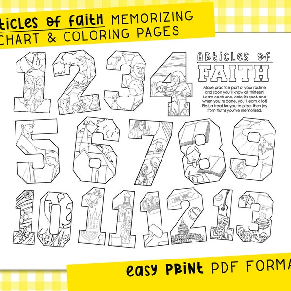 Articles of Faith Memorizing Tracker and Coloring Pages - LDS Primary