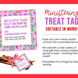 LDS Ministering Sisters Gift Treat Tag with Editable Contact Information image 1