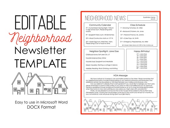 Newsletter Template For Microsoft Word Neighborhood Etsy