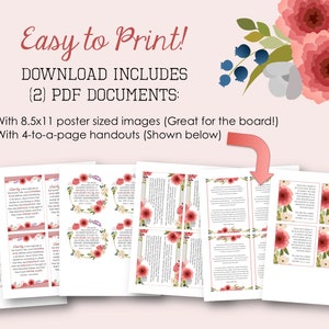 Puede incluir: Descarga digital imprimible de dos documentos PDF con dise&ntilde;os florales. Un documento incluye im&aacute;genes de tama&ntilde;o p&oacute;ster de 8,5 x 11 pulgadas, y el otro incluye folletos de 4 p&aacute;ginas.