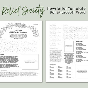 Editable Relief Society Newsletter Template - Microsoft Word - LDS Download - Printable