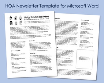 Editable HOA Newsletter Template for Microsoft Word - Instant Download - Printable - Neighborhood - Subdivision