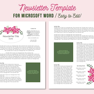Editable Newsletter Template for Microsoft Word - Instant Download - Printable - Floral - Business