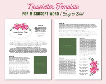 Editable Newsletter Template for Microsoft Word - Instant Download - Printable - Floral - Business
