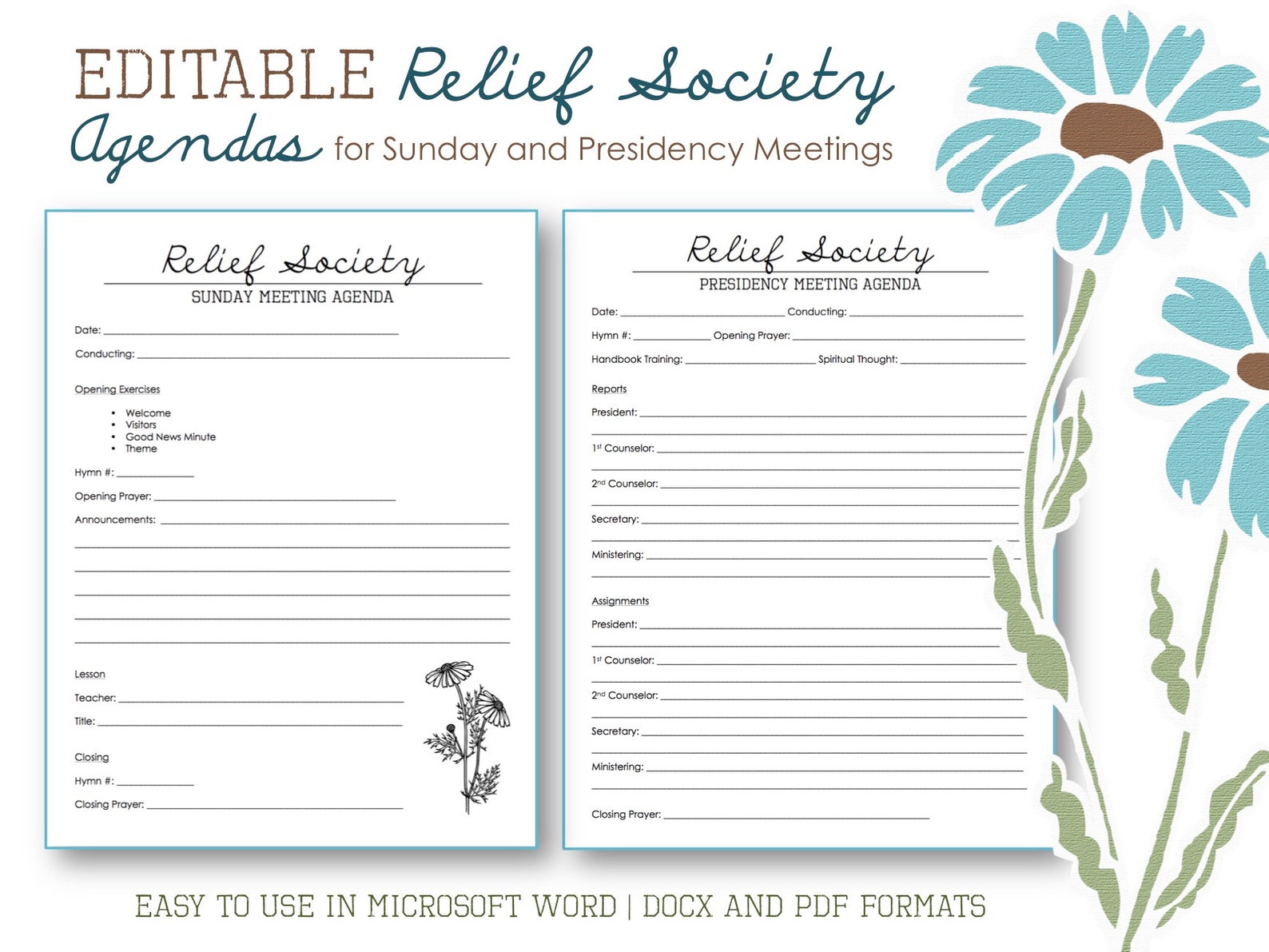 Relief Society Agendas for Sunday and Presidency Meetings Etsy