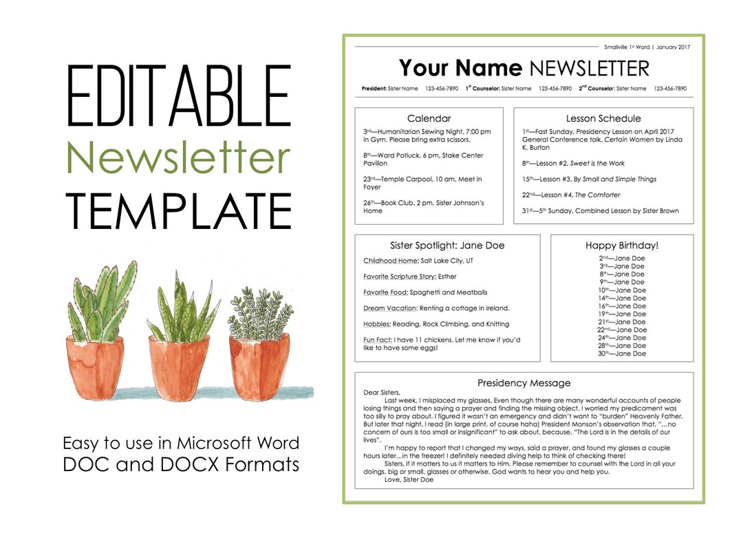 Newsletter Template for Microsoft Word - EDITABLE - Instant Download ...
