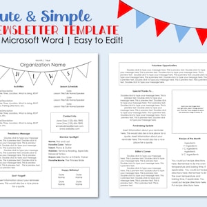 Newsletter Template Editable in Microsoft Word - Instant Download - Printable - Simple